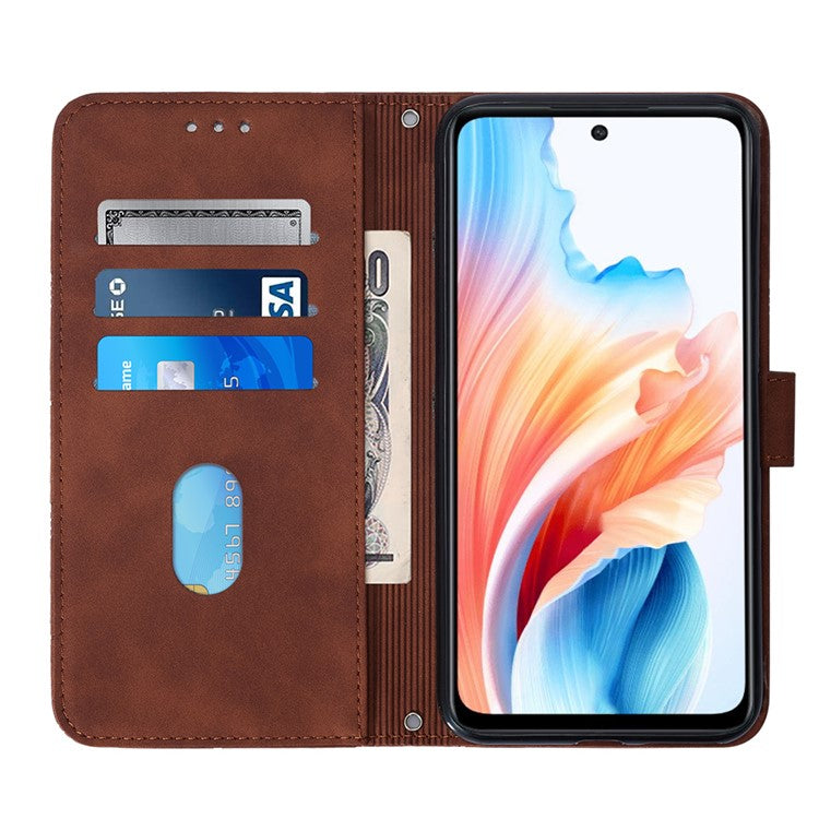 YB Imprinting Series-2 for Oppo A79 5G / A2 5G Case with Crossbody Shoulder Strap Stand Leather Phone Cover - Brown