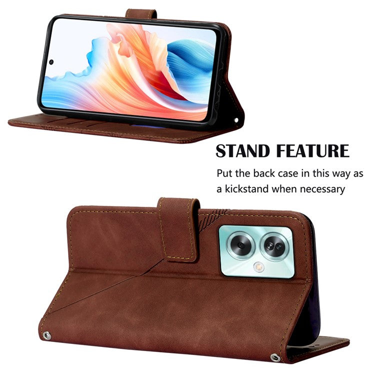 YB Imprinting Series-2 for Oppo A79 5G / A2 5G Case with Crossbody Shoulder Strap Stand Leather Phone Cover - Brown