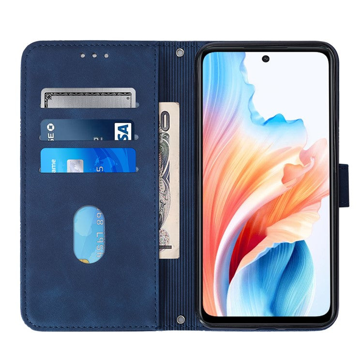 YB Imprinting Series-2 for Oppo A79 5G / A2 5G Case with Crossbody Shoulder Strap Stand Leather Phone Cover - Sapphire