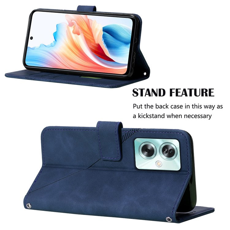 YB Imprinting Series-2 for Oppo A79 5G / A2 5G Case with Crossbody Shoulder Strap Stand Leather Phone Cover - Sapphire