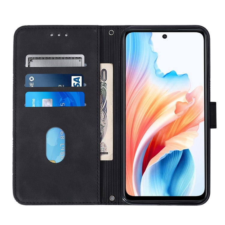 YB Imprinting Series-2 for Oppo A79 5G / A2 5G Case with Crossbody Shoulder Strap Stand Leather Phone Cover - Black