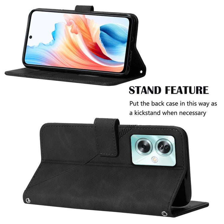YB Imprinting Series-2 for Oppo A79 5G / A2 5G Case with Crossbody Shoulder Strap Stand Leather Phone Cover - Black