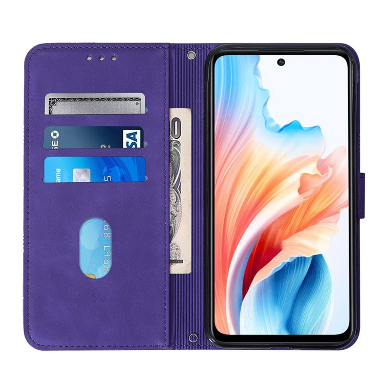 YB Imprinting Series-2 for Oppo A79 5G / A2 5G Case with Crossbody Shoulder Strap Stand Leather Phone Cover - Purple
