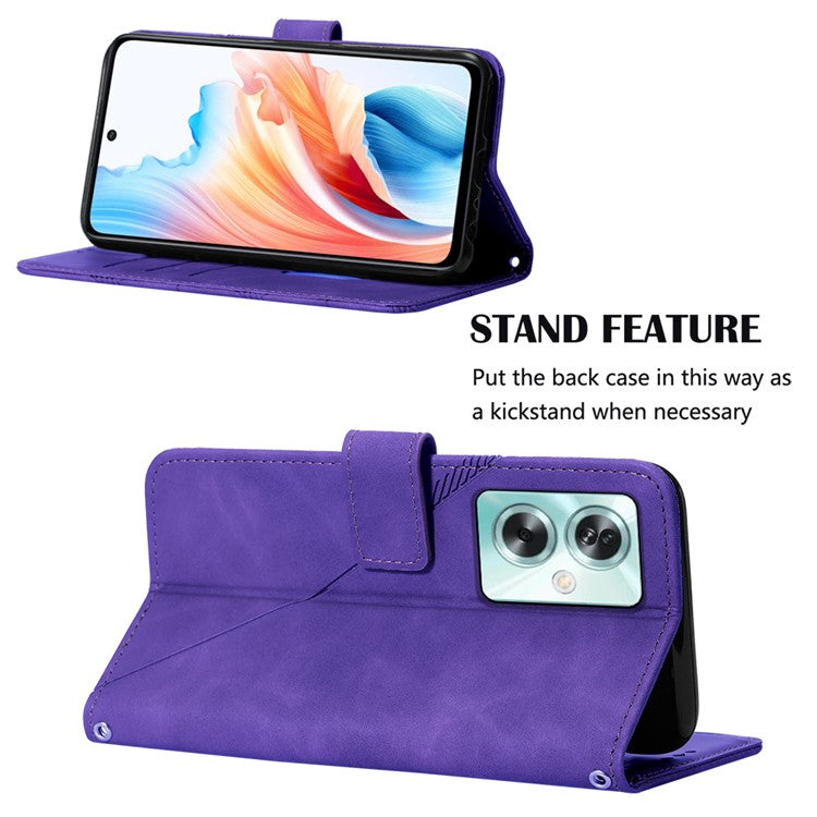 YB Imprinting Series-2 for Oppo A79 5G / A2 5G Case with Crossbody Shoulder Strap Stand Leather Phone Cover - Purple