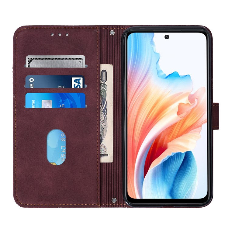 YB Imprinting Series-2 for Oppo A79 5G / A2 5G Case with Crossbody Shoulder Strap Stand Leather Phone Cover - Wine Red