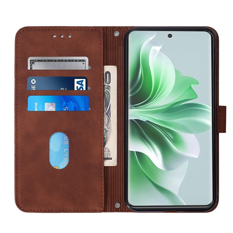 YB Imprinting Series-2 for Oppo Reno11 5G (Global) Flip Case Imprinted Leather Phone Cover with Shoulder Strap - Brown