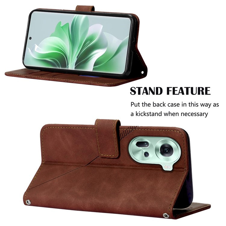 YB Imprinting Series-2 for Oppo Reno11 5G (Global) Flip Case Imprinted Leather Phone Cover with Shoulder Strap - Brown