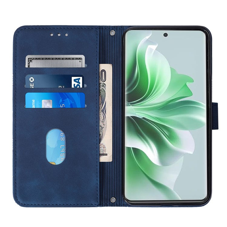 YB Imprinting Series-2 for Oppo Reno11 5G (Global) Flip Case Imprinted Leather Phone Cover with Shoulder Strap - Sapphire