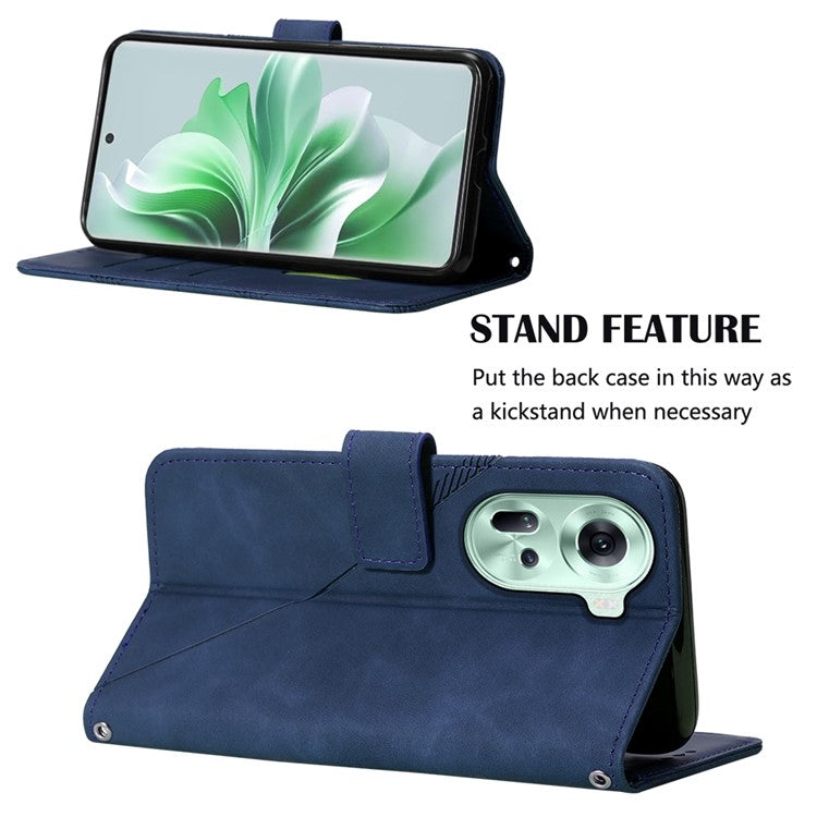 YB Imprinting Series-2 for Oppo Reno11 5G (Global) Flip Case Imprinted Leather Phone Cover with Shoulder Strap - Sapphire