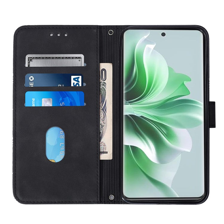 YB Imprinting Series-2 for Oppo Reno11 5G (Global) Flip Case Imprinted Leather Phone Cover with Shoulder Strap - Black