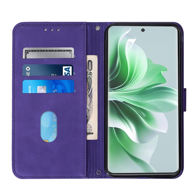 YB Imprinting Series-2 for Oppo Reno11 5G (Global) Flip Case Imprinted Leather Phone Cover with Shoulder Strap - Purple