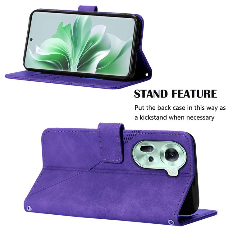 YB Imprinting Series-2 for Oppo Reno11 5G (Global) Flip Case Imprinted Leather Phone Cover with Shoulder Strap - Purple