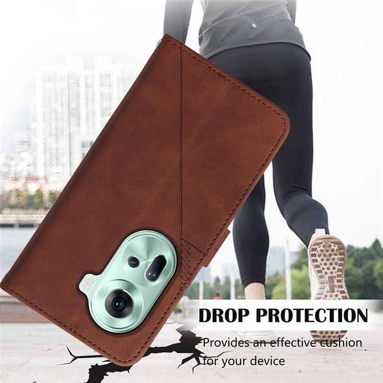 YB Imprinting Series-2 for Oppo Reno11 5G (Global) Flip Case Imprinted Leather Phone Cover with Shoulder Strap - Blackish Green