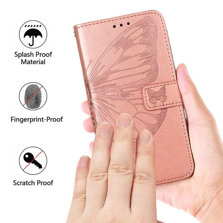 YB Imprinting Series-4 For Oppo Reno11 Pro 5G (Global) Phone Case Floral Butterfly Leather Cover with Hand Strap - Blue