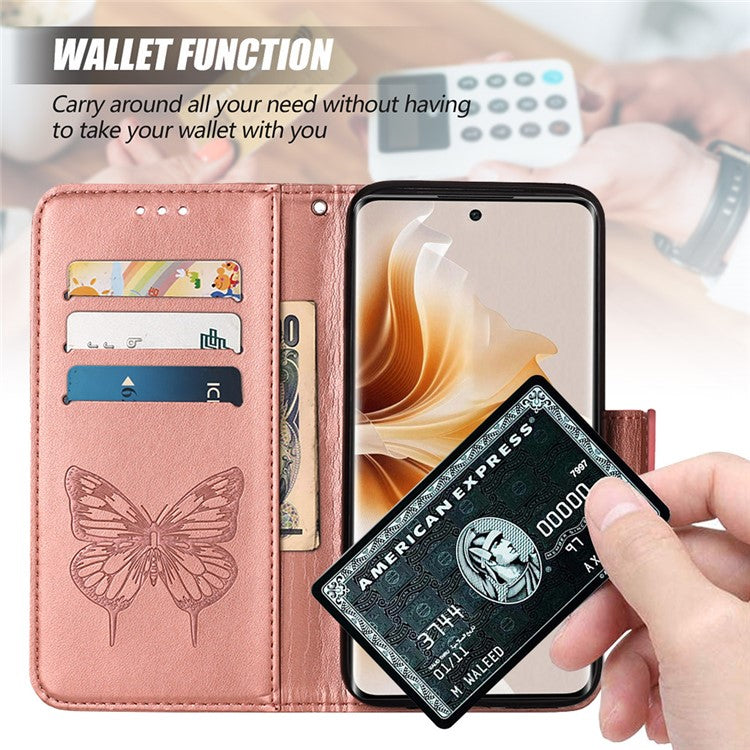 YB Imprinting Series-4 For Oppo Reno11 Pro 5G (Global) Phone Case Floral Butterfly Leather Cover with Hand Strap - Blue
