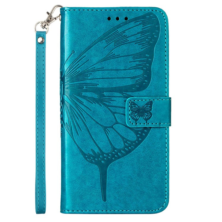 YB Imprinting Series-4 For Oppo Reno11 Pro 5G (Global) Phone Case Floral Butterfly Leather Cover with Hand Strap - Blue