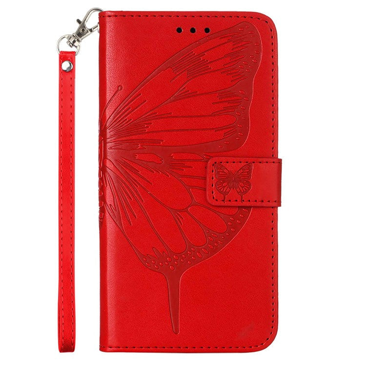 YB Imprinting Series-4 For Oppo Reno11 Pro 5G (Global) Phone Case Floral Butterfly Leather Cover with Hand Strap - Red