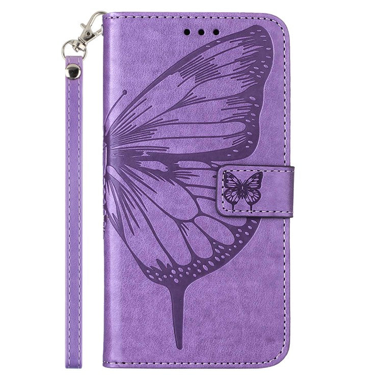 YB Imprinting Series-4 For Oppo Reno11 Pro 5G (Global) Phone Case Floral Butterfly Leather Cover with Hand Strap - Purple