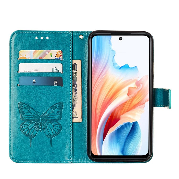 YB Imprinting Series-4 For Oppo A79 5G / A2 5G Phone Case Leather Stand Wallet Imprinted Cover with Strap - Blue