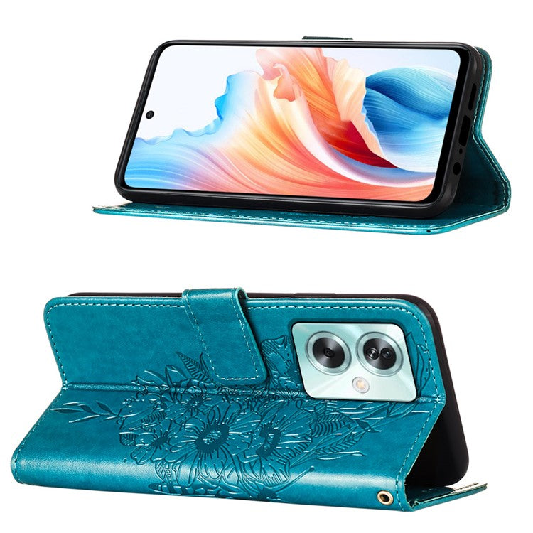 YB Imprinting Series-4 For Oppo A79 5G / A2 5G Phone Case Leather Stand Wallet Imprinted Cover with Strap - Blue