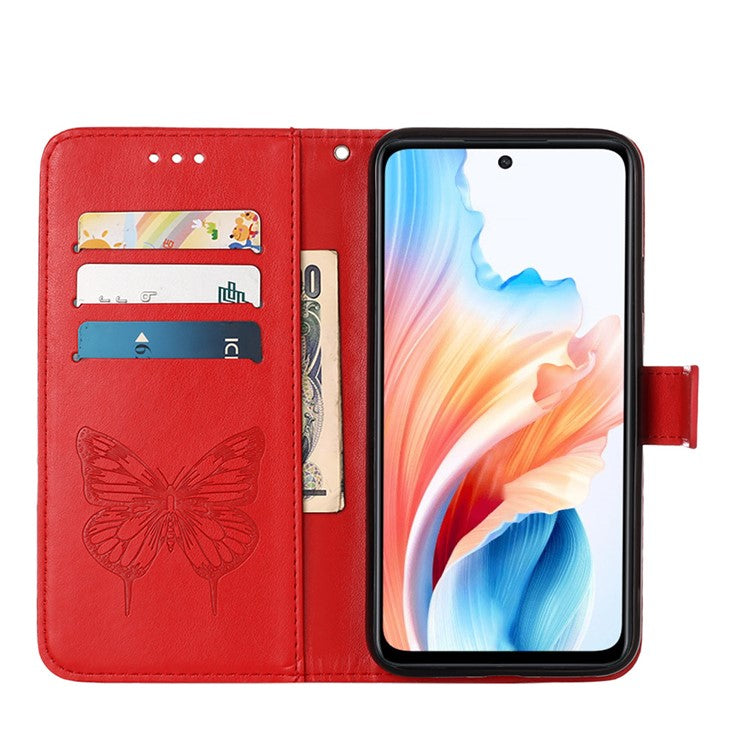 YB Imprinting Series-4 For Oppo A79 5G / A2 5G Phone Case Leather Stand Wallet Imprinted Cover with Strap - Red