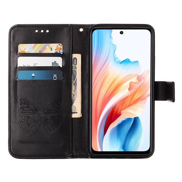 YB Imprinting Series-4 For Oppo A79 5G / A2 5G Phone Case Leather Stand Wallet Imprinted Cover with Strap - Black