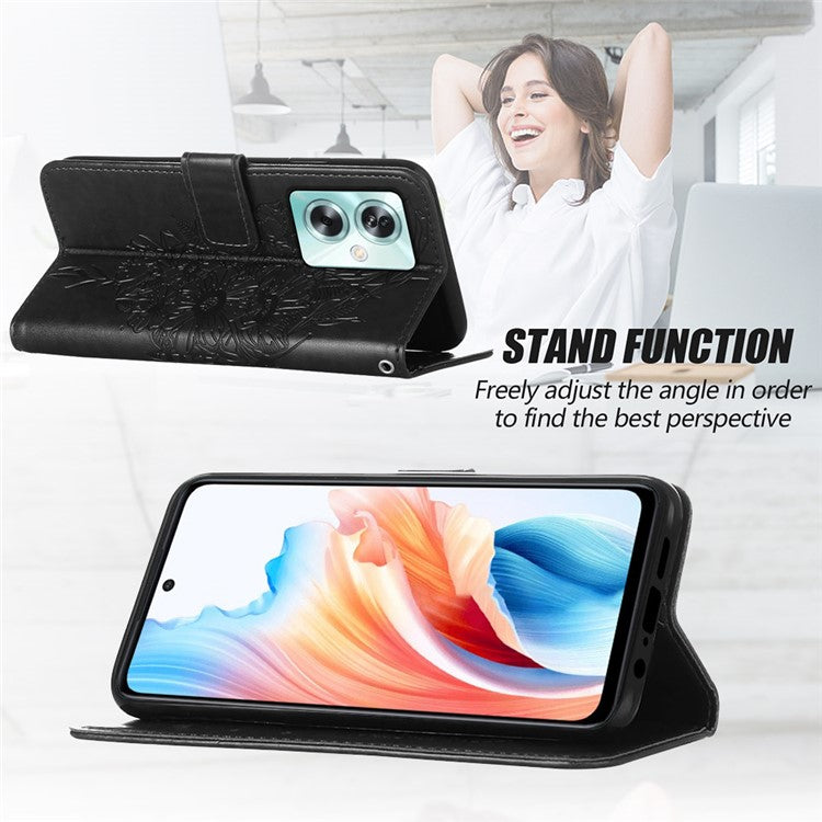 YB Imprinting Series-4 For Oppo A79 5G / A2 5G Phone Case Leather Stand Wallet Imprinted Cover with Strap - Black