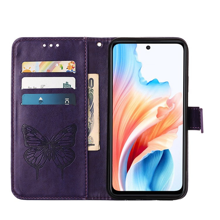 YB Imprinting Series-4 For Oppo A79 5G / A2 5G Phone Case Leather Stand Wallet Imprinted Cover with Strap - Dark Purple