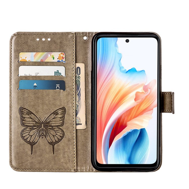 YB Imprinting Series-4 For Oppo A79 5G / A2 5G Phone Case Leather Stand Wallet Imprinted Cover with Strap - Grey
