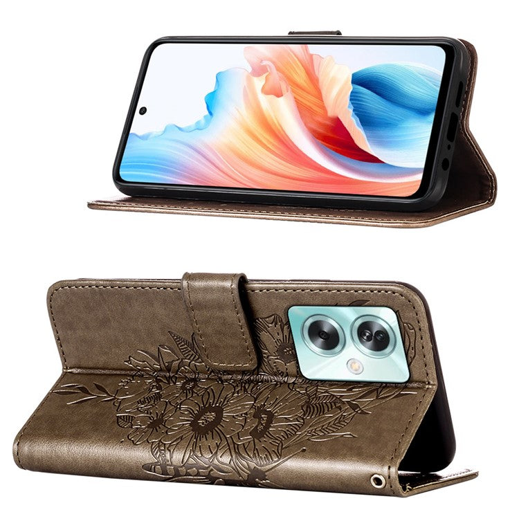 YB Imprinting Series-4 For Oppo A79 5G / A2 5G Phone Case Leather Stand Wallet Imprinted Cover with Strap - Grey