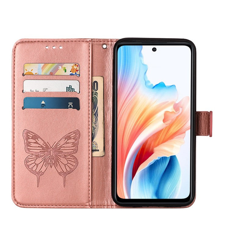 YB Imprinting Series-4 For Oppo A79 5G / A2 5G Phone Case Leather Stand Wallet Imprinted Cover with Strap - Rose Gold