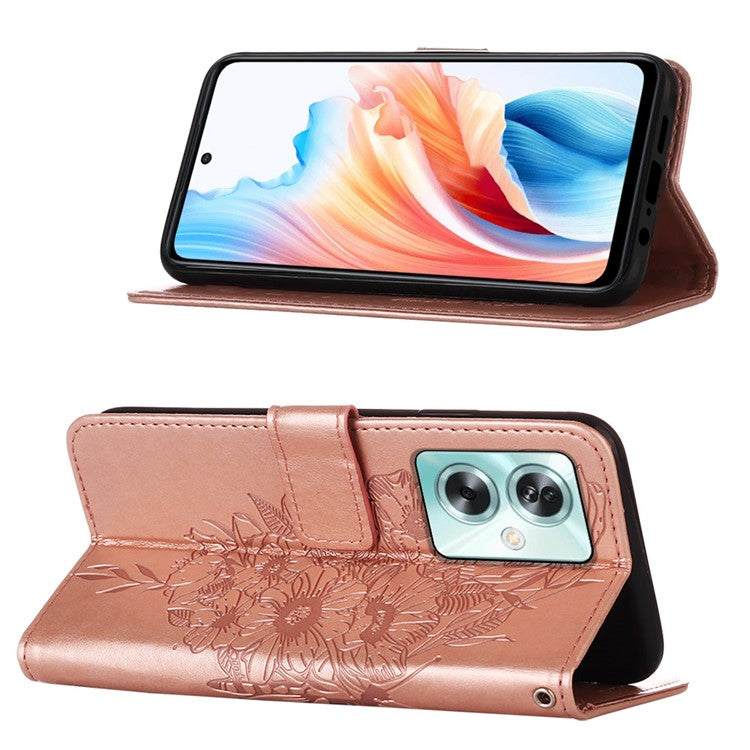 YB Imprinting Series-4 For Oppo A79 5G / A2 5G Phone Case Leather Stand Wallet Imprinted Cover with Strap - Rose Gold