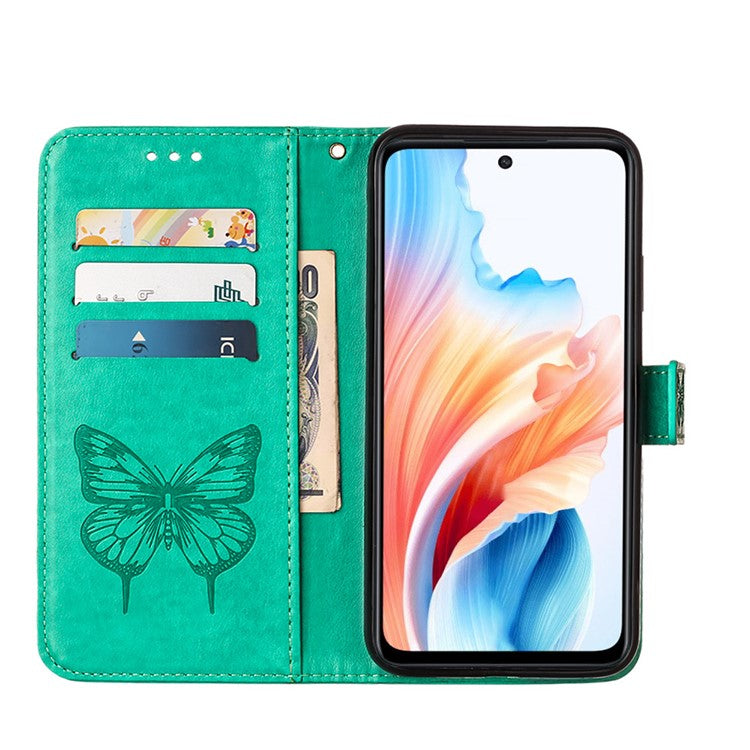 YB Imprinting Series-4 For Oppo A79 5G / A2 5G Phone Case Leather Stand Wallet Imprinted Cover with Strap - Green
