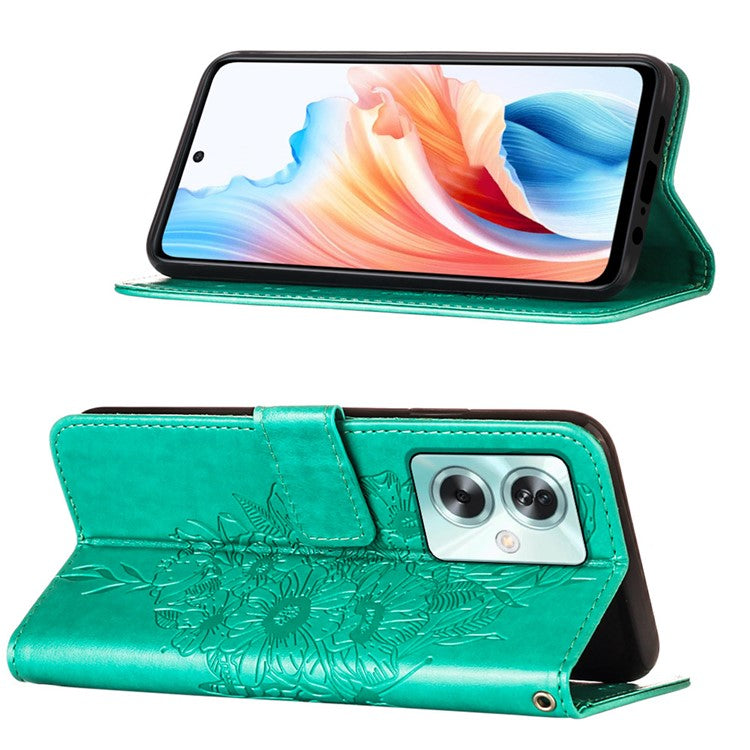 YB Imprinting Series-4 For Oppo A79 5G / A2 5G Phone Case Leather Stand Wallet Imprinted Cover with Strap - Green