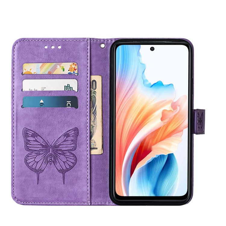 YB Imprinting Series-4 For Oppo A79 5G / A2 5G Phone Case Leather Stand Wallet Imprinted Cover with Strap - Light Purple