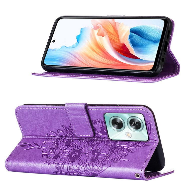 YB Imprinting Series-4 For Oppo A79 5G / A2 5G Phone Case Leather Stand Wallet Imprinted Cover with Strap - Light Purple