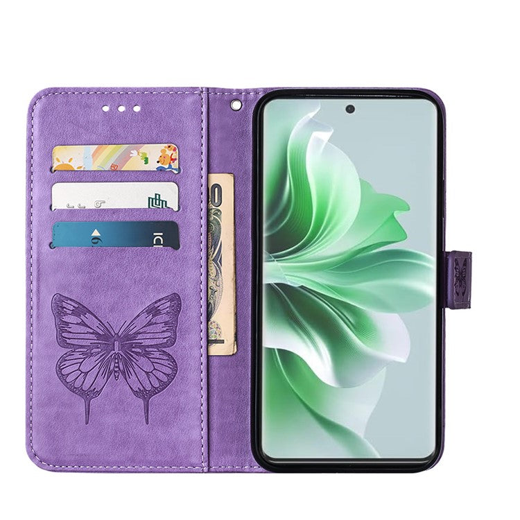 YB Imprinting Series-4 For Oppo Reno11 5G (Global) Case Leather+TPU Mobile Phone Cover with Butterfly Pattern - Purple