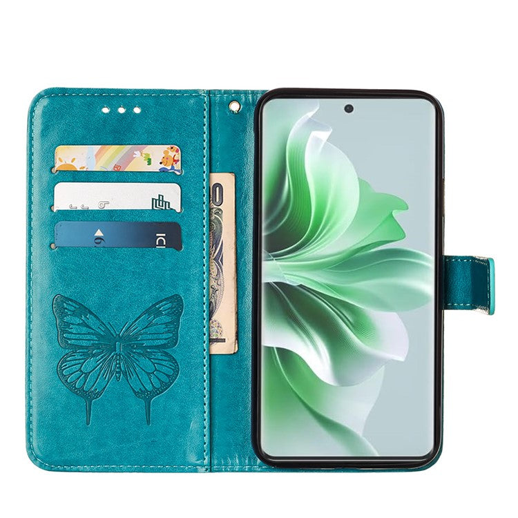 YB Imprinting Series-4 For Oppo Reno11 5G (Global) Case Leather+TPU Mobile Phone Cover with Butterfly Pattern - Blue