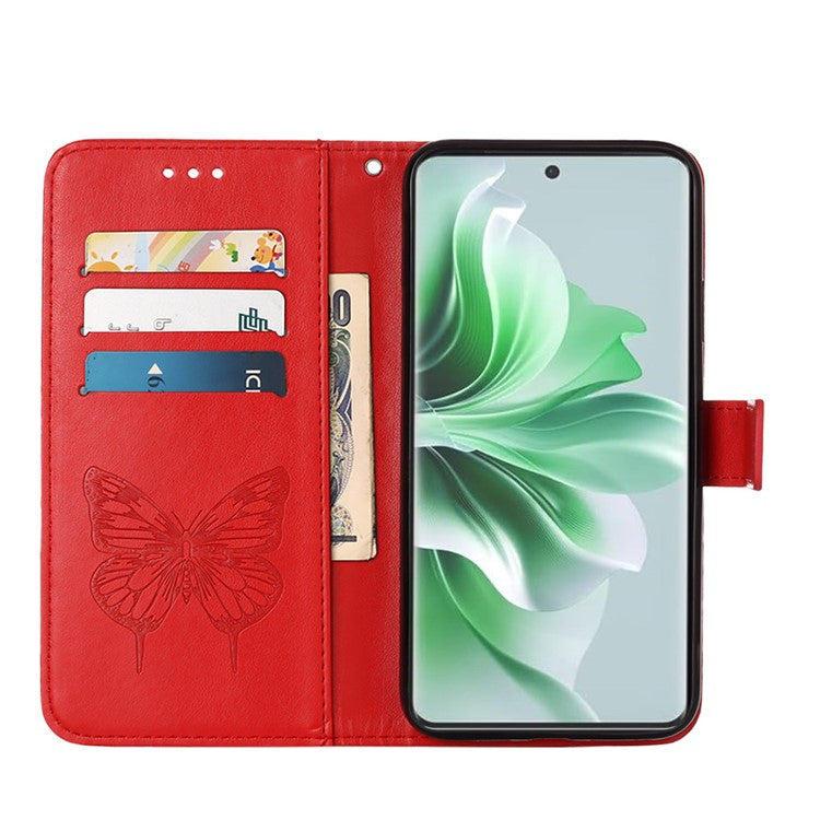 YB Imprinting Series-4 For Oppo Reno11 5G (Global) Case Leather+TPU Mobile Phone Cover with Butterfly Pattern - Red