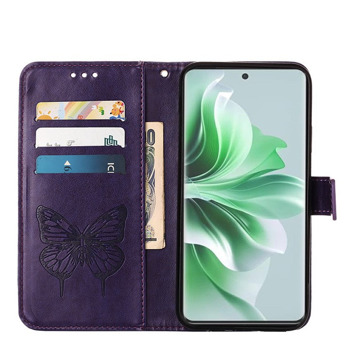 YB Imprinting Series-4 For Oppo Reno11 5G (Global) Case Leather+TPU Mobile Phone Cover with Butterfly Pattern - Dark Purple