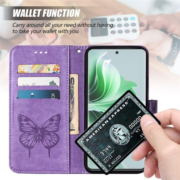 YB Imprinting Series-4 For Oppo Reno11 5G (Global) Case Leather+TPU Mobile Phone Cover with Butterfly Pattern - Dark Purple