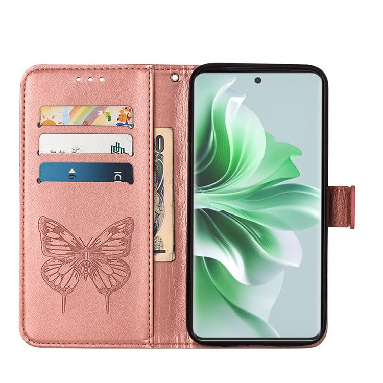 YB Imprinting Series-4 For Oppo Reno11 5G (Global) Case Leather+TPU Mobile Phone Cover with Butterfly Pattern - Rose Gold