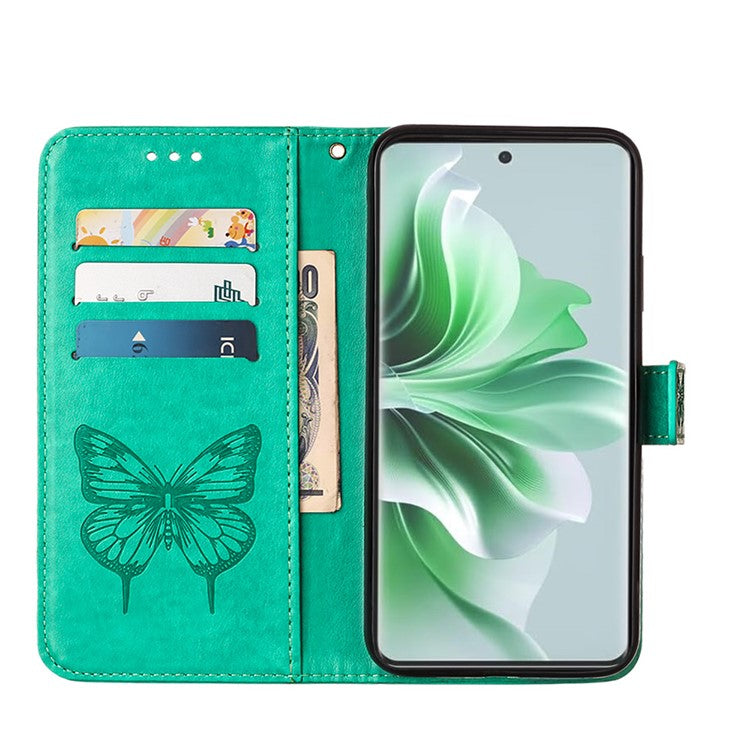 YB Imprinting Series-4 For Oppo Reno11 5G (Global) Case Leather+TPU Mobile Phone Cover with Butterfly Pattern - Green