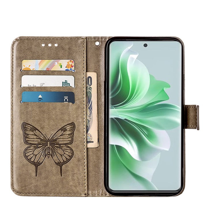 YB Imprinting Series-4 For Oppo Reno11 5G (Global) Case Leather+TPU Mobile Phone Cover with Butterfly Pattern - Grey