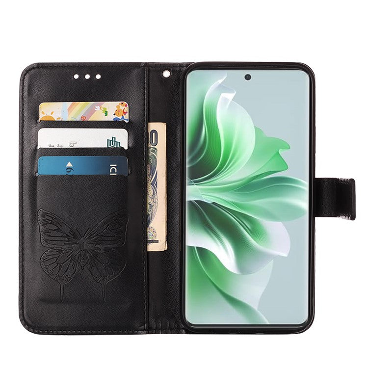 YB Imprinting Series-4 For Oppo Reno11 5G (Global) Case Leather+TPU Mobile Phone Cover with Butterfly Pattern - Black