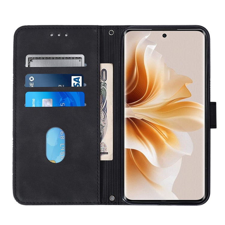 YB Imprinting Series-2 for Oppo Reno11 Pro 5G (Global) Case with Crossbody Strap Wallet PU Leather Phone Cover - Black