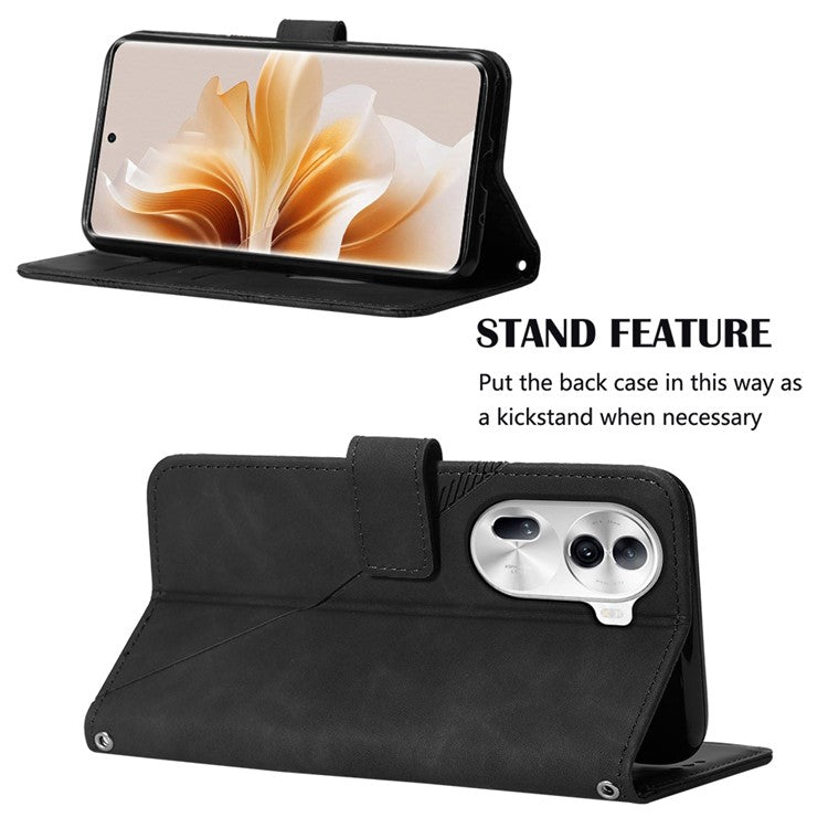 YB Imprinting Series-2 for Oppo Reno11 Pro 5G (Global) Case with Crossbody Strap Wallet PU Leather Phone Cover - Black