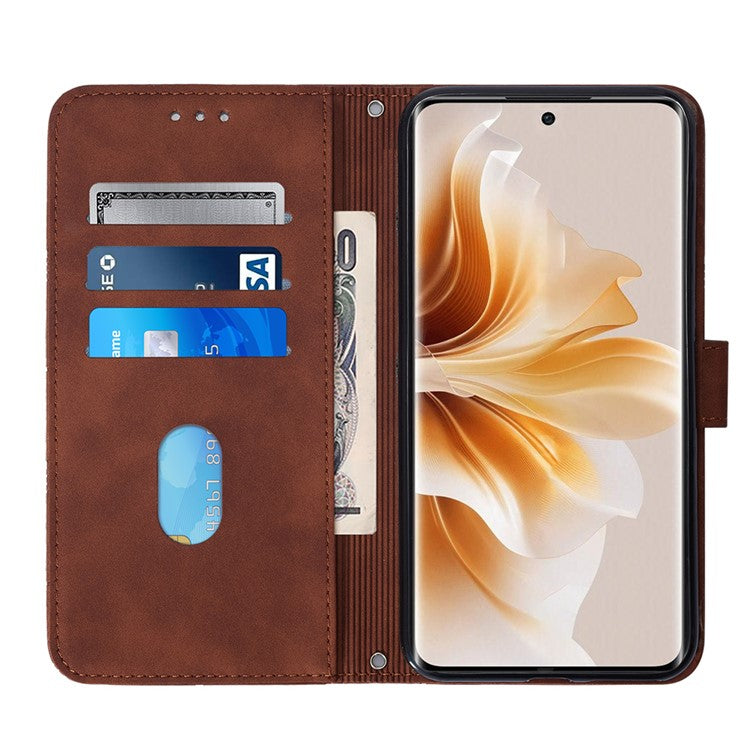 YB Imprinting Series-2 for Oppo Reno11 Pro 5G (Global) Case with Crossbody Strap Wallet PU Leather Phone Cover - Brown
