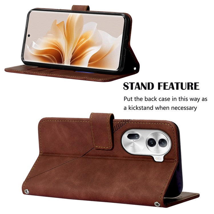 YB Imprinting Series-2 for Oppo Reno11 Pro 5G (Global) Case with Crossbody Strap Wallet PU Leather Phone Cover - Brown