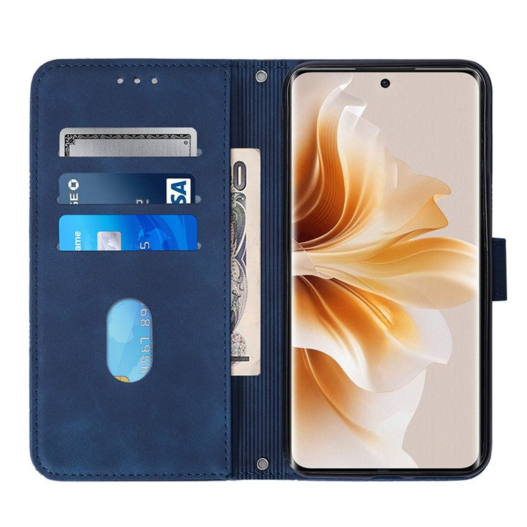 YB Imprinting Series-2 for Oppo Reno11 Pro 5G (Global) Case with Crossbody Strap Wallet PU Leather Phone Cover - Sapphire